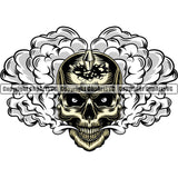 Scary Skull Skeleton Head Evil Horror Tattoo Smoking Hole In Head Bullet Hole Smoke Coming Out Mouth Exploding Through Forhead Shot In Head Color Logo Symbol Clipart SVG