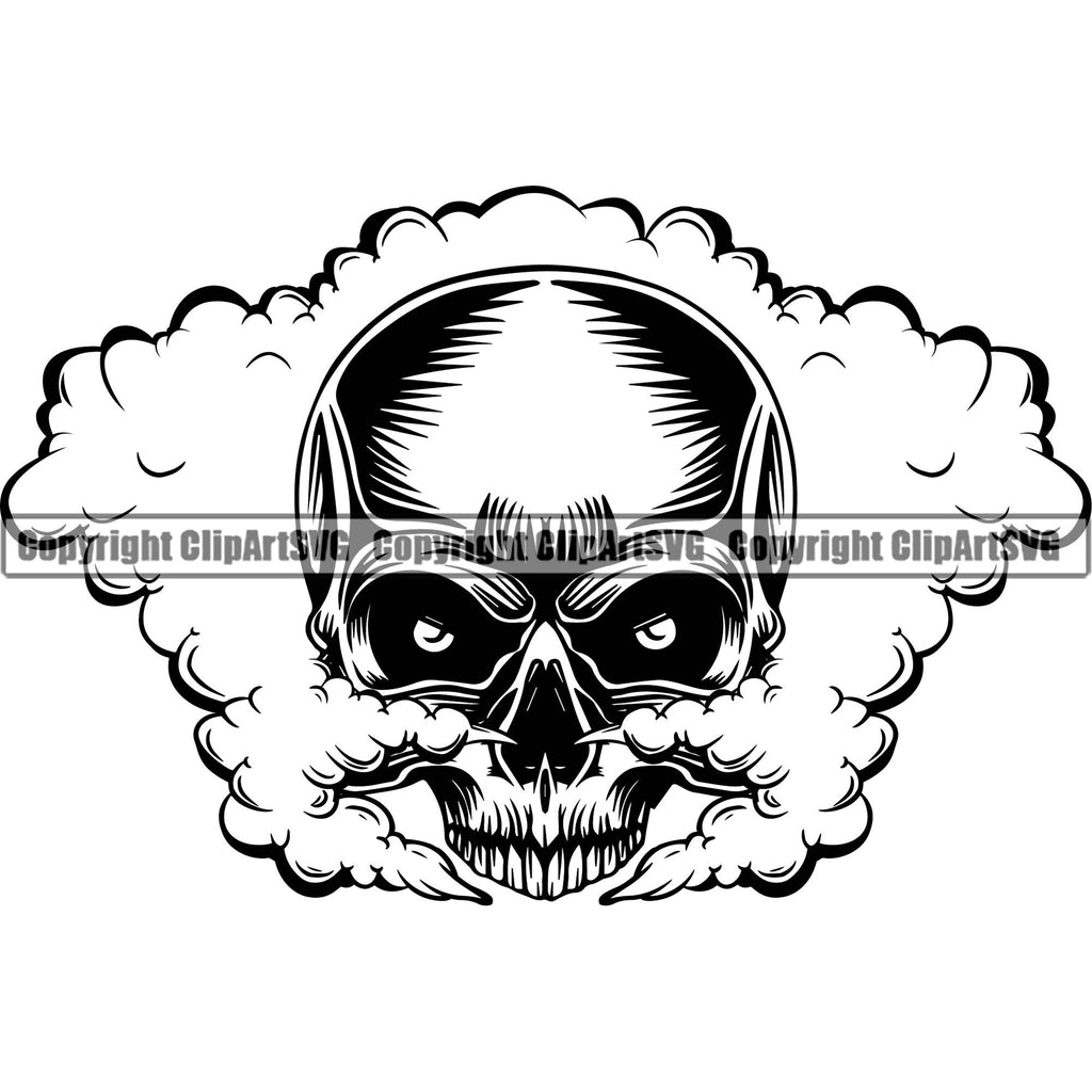 Skull Head Skeleton Face Scary Skull Dead Head Evil Kill Killer Head Smoke Single Tattoo Satan Devil Vintage Design Element Logo Clipart SVG