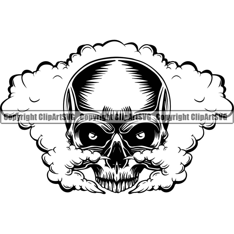 Skull Head Skeleton Face Scary Skull Dead Head Evil Kill Killer Head Smoke Single Tattoo Satan Devil Vintage Design Element Logo Clipart SVG