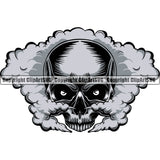 Scary Skull Skeleton Head Evil Horror Tattoo Smoking Half Head Have Smoke Coming Out Nose And Mouth Color Logo Symbol Clipart SVG