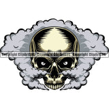 Scary Skull Skeleton Head Evil Horror Tattoo Smoking Half Have Smoke Coming Out Nose And Mouth Color Head Logo Symbol Clipart SVG