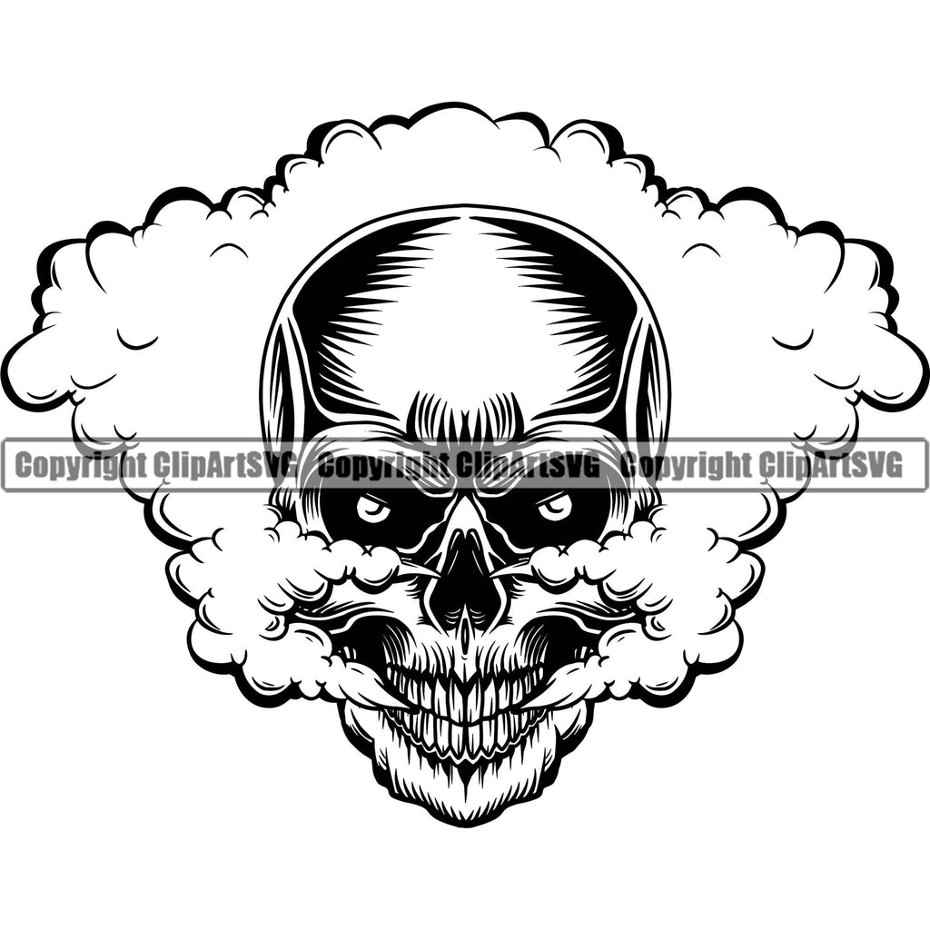 Skull Head Skeleton Face Scary Skull Dead Head Kill Killer Head Smoke Single Evil Tattoo Satan Devil Vintage Design Element Logo Clipart SVG