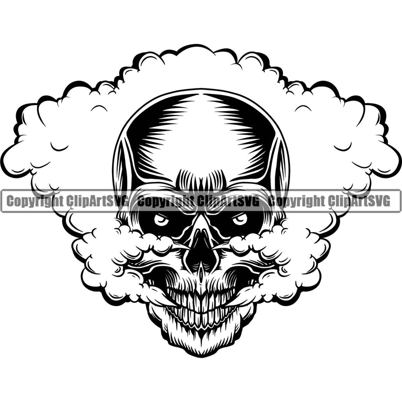 Skull Head Skeleton Face Scary Skull Dead Head Kill Killer Head Smoke Single Evil Tattoo Satan Devil Vintage Design Element Logo Clipart SVG