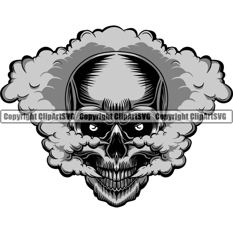 Scary Skull Skeleton Head Evil Horror Tattoo Smoking Mouth Closed Have Smoke Coming Out Nose And Mouth Color Logo Symbol Clipart SVG