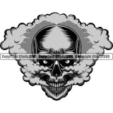 Scary Skull Skeleton Head Evil Horror Tattoo Smoking Mouth Closed Have Smoke Coming Out Nose And Mouth Color Logo Symbol Clipart SVG