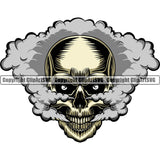 Scary Skull Skeleton Head Evil Horror Tattoo Smoking Have Smoke Coming Out Nose And Closed Mouth Color Logo Symbol Clipart SVG