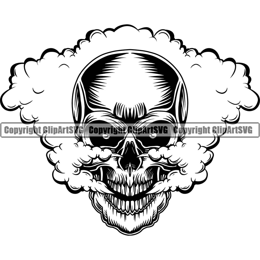 Skull Head Skeleton Face Scary Skull Evil Kill Killer Dead Head Smoke Single Tattoo Satan Devil Vintage Design Element Logo Clipart SVG