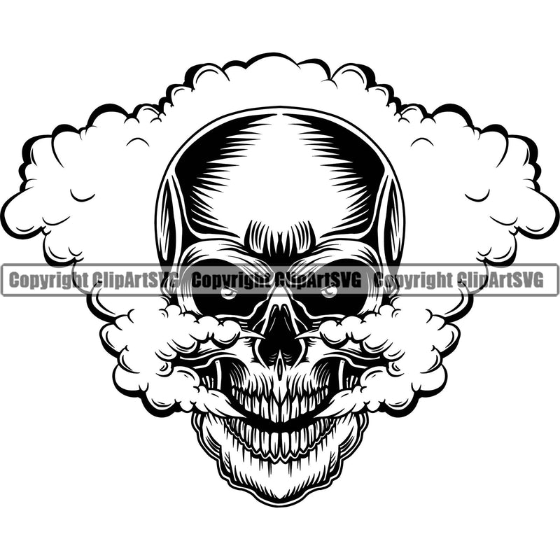 Skull Head Skeleton Face Scary Skull Evil Kill Killer Dead Head Smoke Single Tattoo Satan Devil Vintage Design Element Logo Clipart SVG