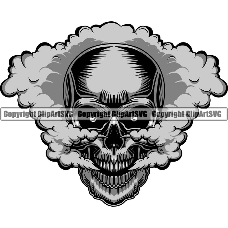 Scary Skull Skeleton Head Evil Horror Tattoo Smoking Mouth Open Yelling Screaming Have Smoke Coming Out Nose And Mouth Color Logo Symbol Clipart SVG