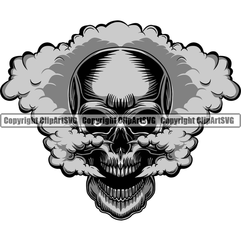 Scary Skull Skeleton Head Evil Horror Tattoo Smoking Mouth Open Yelling Screaming Have Smoke Coming Out Nose And Mouth Symbol Color Logo Clipart SVG
