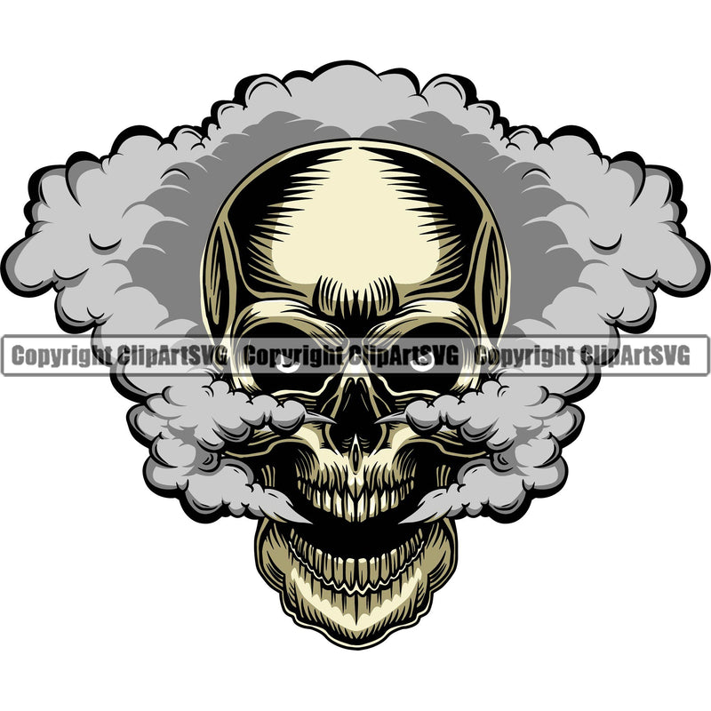Scary Skull Skeleton Head Evil Horror Tattoo Smoking Mouth Open Yelling Screaming Have Smoke Coming Out Nose And Mouth Logo Symbol Color Clipart SVG