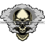 Scary Skull Skeleton Head Evil Horror Tattoo Smoking Mouth Open Yelling Screaming Have Smoke Coming Out Nose And Mouth Logo Symbol Color Clipart SVG