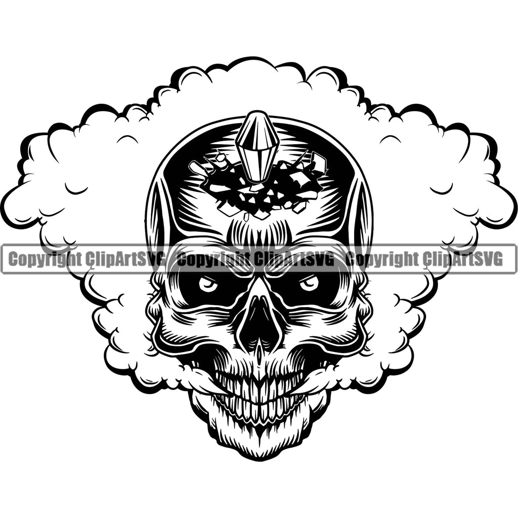 Skull Head Skeleton Face Scary Skull Evil Kill Killer Head Smoke Single Tattoo Dead Satan Devil Vintage Design Element Logo Clipart SVG