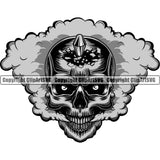 Scary Skull Skeleton Head Evil Horror Tattoo Smoking Mouth Closed Have Ghost Smoke Coming Out Nose And Mouth Bullet Hole Exploding Through Forhead Shot In Head Color Logo Symbol Clipart SVG
