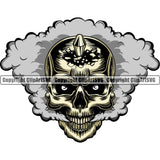 Scary Skull Skeleton Head Evil Horror Tattoo Smoking Mouth Closed Ghost Smoke Coming Out Nose And Mouth Bullet Hole Exploding Through Forhead Shot In Head Color Logo Symbol Clipart SVG