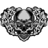 Scary Skull Skeleton Head Evil Horror Tattoo Smoking Mouth Closed Have Ghost Smoke Coming Out Nose And Mouth Color Logo Symbol Clipart SVG