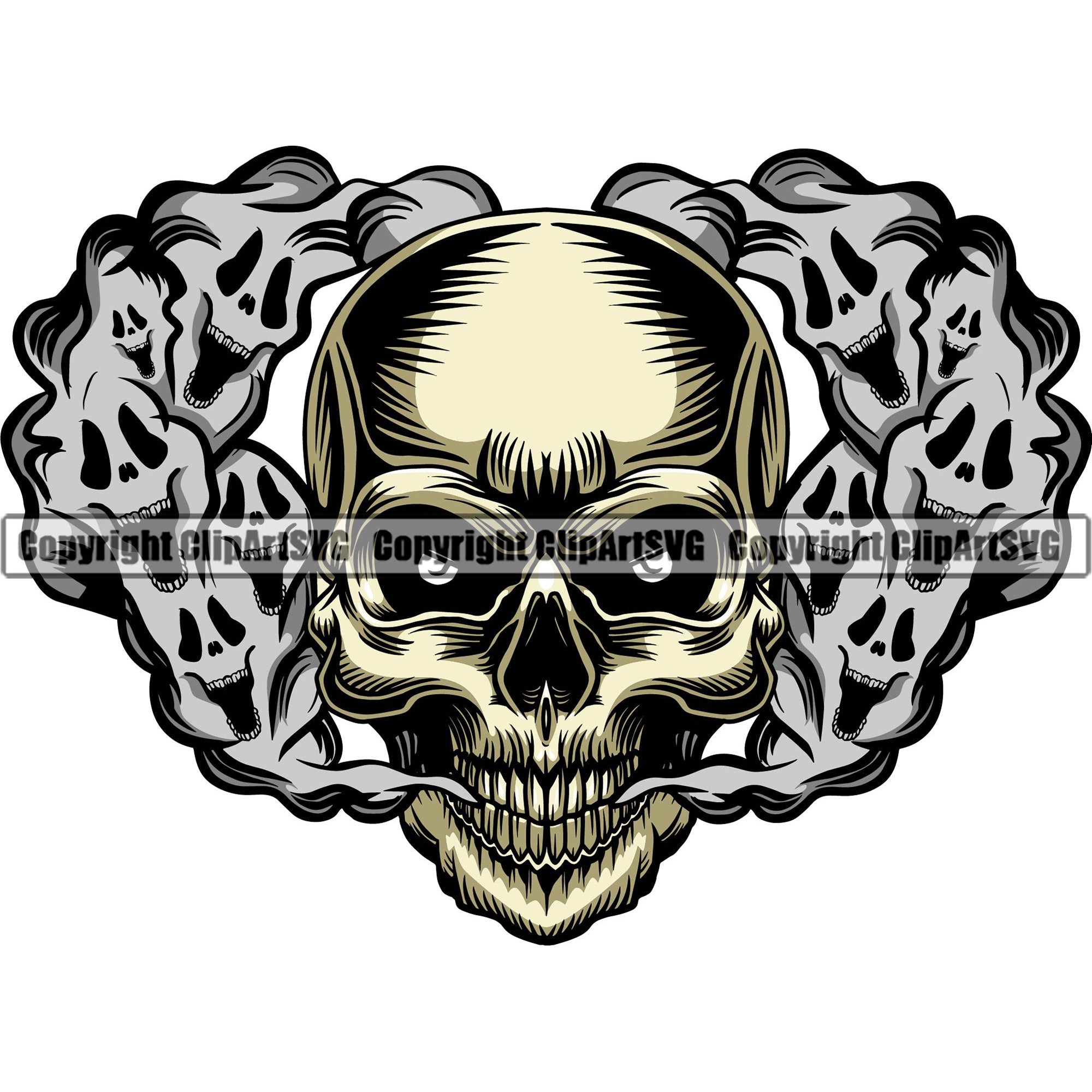 Scary Skull Skeleton Head Horror Evil Tattoo Smoking Mouth Closed Have ...
