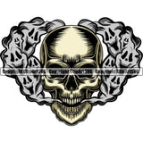 Scary Skull Skeleton Head Evil Horror Tattoo Smoking Mouth Closed Have Ghost Smoke Coming Out Nose And Mouth Logo Symbol Color Clipart SVG