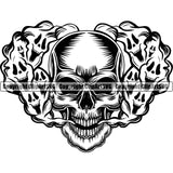 Scary Skull Skeleton Head Evil Horror Tattoo Smoking Have Ghost Smoke Coming Out Nose And Mouth Mouth Closed Black Logo Symbol Clipart SVG