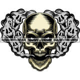 Scary Skull Skeleton Head Evil Horror Tattoo Smoking Ghost Smoke Coming Out Nose And Mouth Mouth Open Yelling Screaming Have Color Logo Symbol Clipart SVG