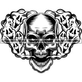 Scary Skull Skeleton Head Evil Horror Tattoo Smoking Mouth Open Yelling Screaming Have Ghost Smoke Coming Out Nose And Mouth Black Logo Symbol Clipart SVG