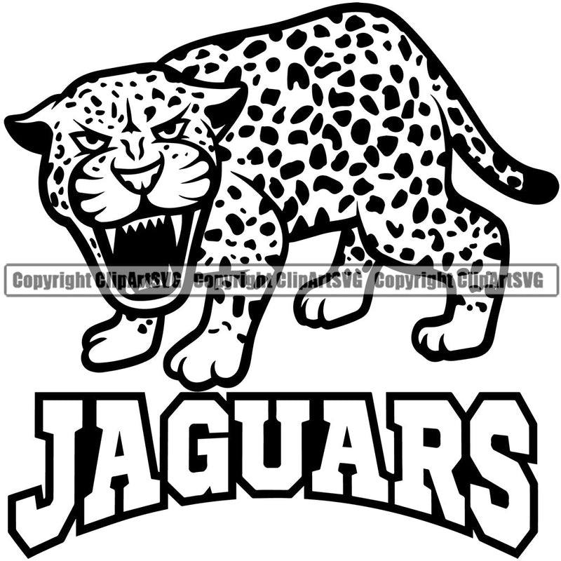 Jaguar Jaguars Wild Big Cat Wildlife Predator Beast Cheetah Leopard Mascot Jungle Nature Zoo Sports School Team Game Fantasy eSport Animal Emblem Badge Logo Symbol Tattoo Text Word Typography Lettering Black Logo Symbol Clipart SVG