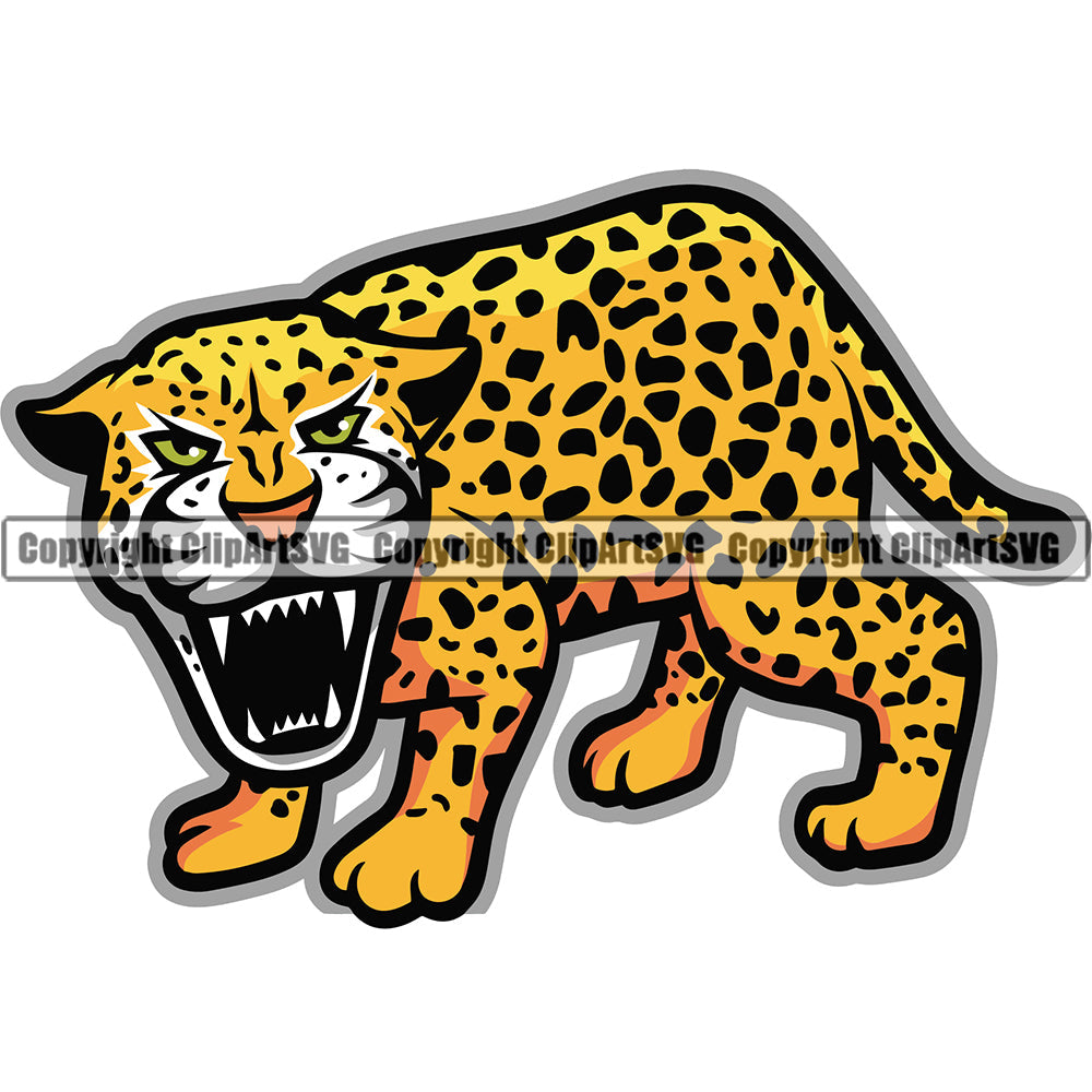 Jaguar Jaguars Wild Big Cat Wildlife Predator Beast Cheetah Leopard Jungle Nature Zoo Sports School Team Game Fantasy eSport Animal Mascot Emblem Badge Logo Symbol Tattoo Color Logo Symbol Clipart SVG