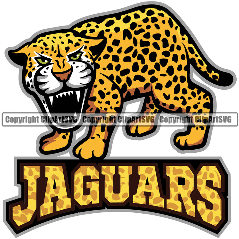 Jaguar Jaguars Wild Big Cat Wildlife Predator Beast Cheetah Leopard Jungle Nature Zoo Sports School Team Fantasy Mascot Game eSport Animal Emblem Badge Logo Symbol Tattoo Text Word Typography Lettering Color Logo Symbol Clipart SVG