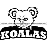Koala Koalas Wildlife Bear Animal Mascot Sports School Team Mascot Game Fantasy eSport Animal Emblem Badge Logo Symbol Tattoo Text Word Typography Lettering Black Logo Symbol Clipart SVG