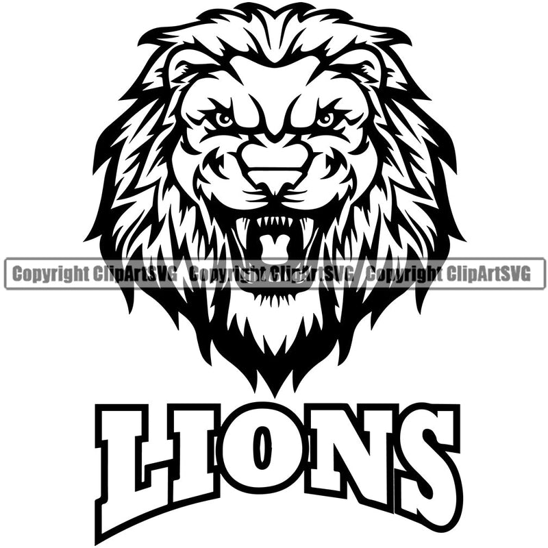 Lion Lions Wild Big Cat Wildlife Predator Beast King Of The Jungle Nature Zoo Sports School eSport Team Mascot Game Fantasy Animal Emblem Badge Logo Symbol Tattoo Text Word Typography Lettering Black Logo Symbol Clipart SVG