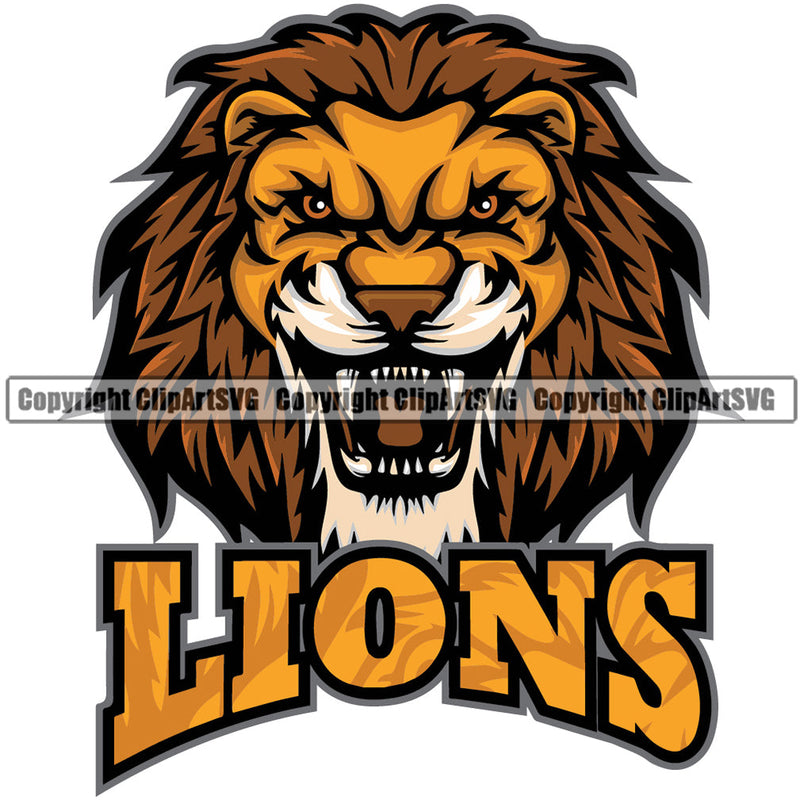 Lion Lions Wild Big Cat Wildlife Predator Beast King Of The Jungle Nature Zoo Sports School eSport Team Mascot Game Fantasy Animal Emblem Badge Logo Symbol Tattoo Text Word Typography Lettering Color Logo Symbol Clipart SVG