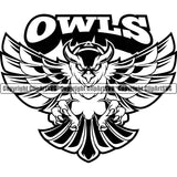 Owl Owls Nature Wildlife Bird Wings Fly Flying Night Nocturnal Sports School Team Mascot Game Fantasy Animal Emblem eSport Badge Logo Symbol Tattoo Combo Black Logo Symbol Clipart SVG