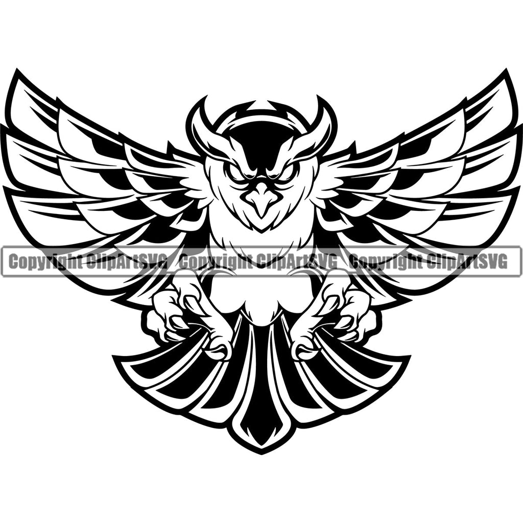 Owl Owls Nature Wildlife Bird Wings Fly Flying Night Nocturnal Sports School Team Mascot Game eSport Fantasy Animal Emblem Badge Logo Symbol Tattoo Black Logo Symbol Clipart SVG