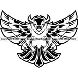 Owl Owls Nature Wildlife Bird Wings Fly Flying Night Nocturnal Sports School Team Mascot Game eSport Fantasy Animal Emblem Badge Logo Symbol Tattoo Black Logo Symbol Clipart SVG