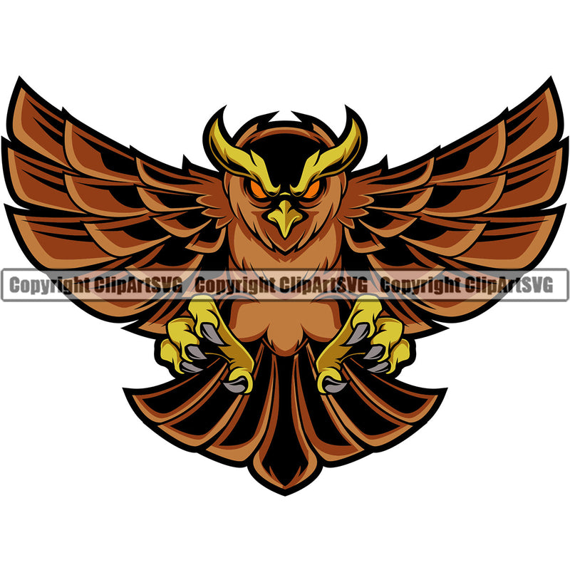 Owl Owls Nature Wildlife Bird Wings Fly Flying Night Nocturnal Sports School Team Mascot eSport Game Fantasy Animal Emblem Badge Logo Symbol Tattoo Color Logo Symbol Clipart SVG