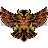 Owl Owls Nature Wildlife Bird Wings Fly Flying Night Nocturnal Sports School Team Mascot eSport Game Fantasy Animal Emblem Badge Logo Symbol Tattoo Color Logo Symbol Clipart SVG