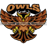 Owl Owls Nature Wildlife Bird Wings Fly Flying Night Nocturnal Sports School Team Mascot Game Fantasy Animal eSport Emblem Badge Logo Symbol Tattoo Combo Color Logo Symbol Clipart SVG