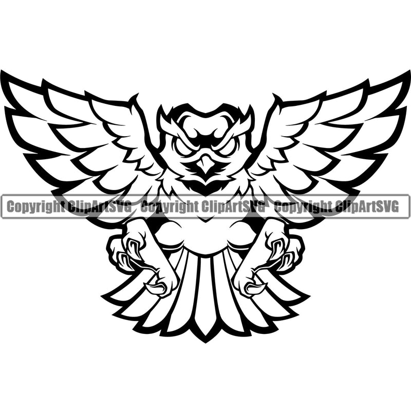 Owl Owls Nature Wildlife Bird Wings Fly Flying Night Nocturnal Sports School Team Mascot Game Fantasy eSport Animal Emblem Badge Logo Symbol Tattoo Black Logo Symbol Clipart SVG
