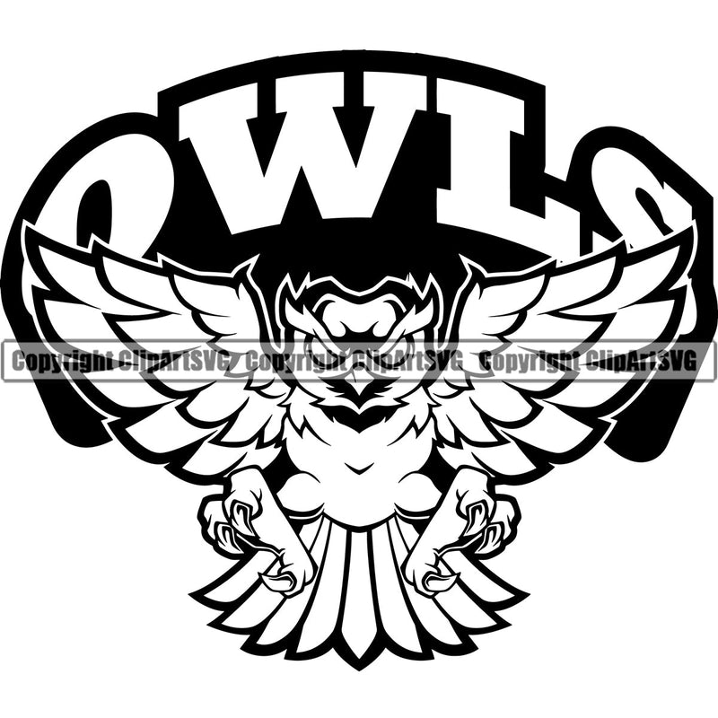 Owl Owls Nature Wildlife Bird Wings Fly Flying Night Nocturnal Sports School Team Mascot Game Fantasy eSport Animal Emblem Badge Logo Symbol Tattoo Combo Black Logo Symbol Clipart SVG