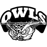 Owl Owls Nature Wildlife Bird Wings Fly Flying Night Nocturnal Sports School Team Mascot Game Animal Fantasy eSport Emblem Badge Logo Symbol Tattoo Text Word Typography Lettering Black Logo Symbol Clipart SVG