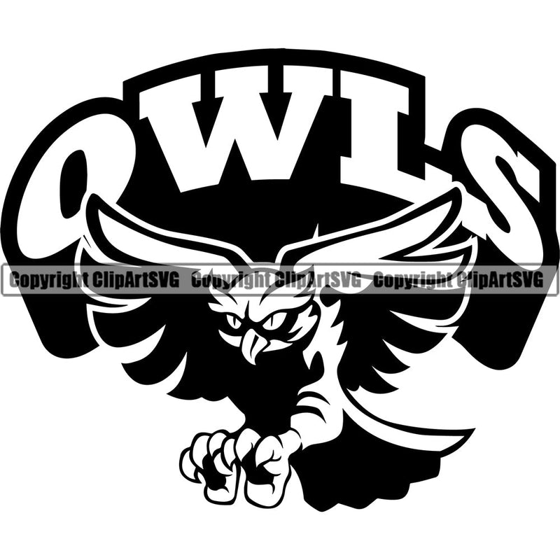 Owl Owls Nature Wildlife Bird Wings Fly Flying Night Nocturnal Sports School Team Mascot Game Fantasy eSport Animal Emblem Badge Logo Symbol Tattoo Text Word Typography Lettering Black Logo Symbol Clipart SVG