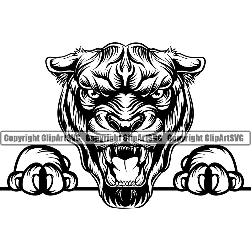 Panther Panthers Sports Team Mascot Game Fantasy Mascots eSport Wild Big Cat Wildlife Predator Beast Animal Emblem Badge Peeking Black Logo Symbol Clipart SVG