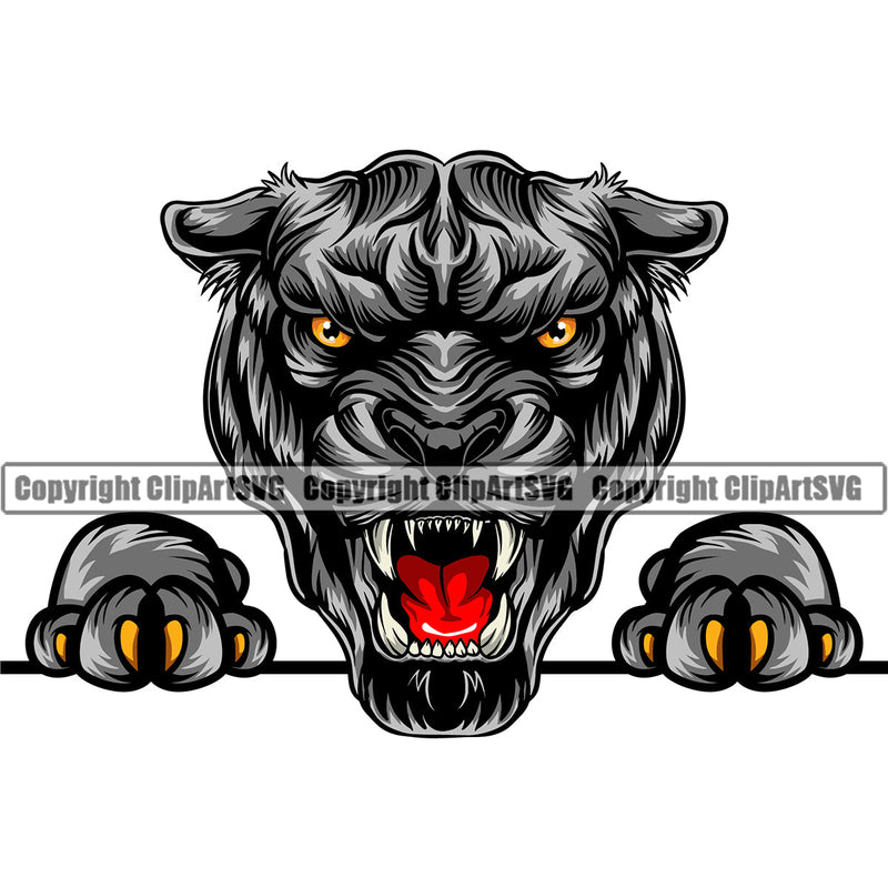 Panther Panthers Sports Team Mascot Game Fantasy Mascots eSport Wild Big Cat Wildlife Predator Beast Animal Emblem Badge Peeking Grey Color Logo Symbol Clipart SVG