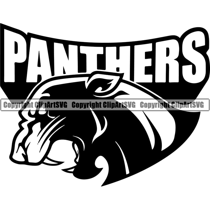 Panther Panthers Sports Team Mascot Game Fantasy Mascots eSport Wild Big Cat Wildlife Predator Beast Animal Head Emblem Badge Black Logo Symbol Clipart SVG