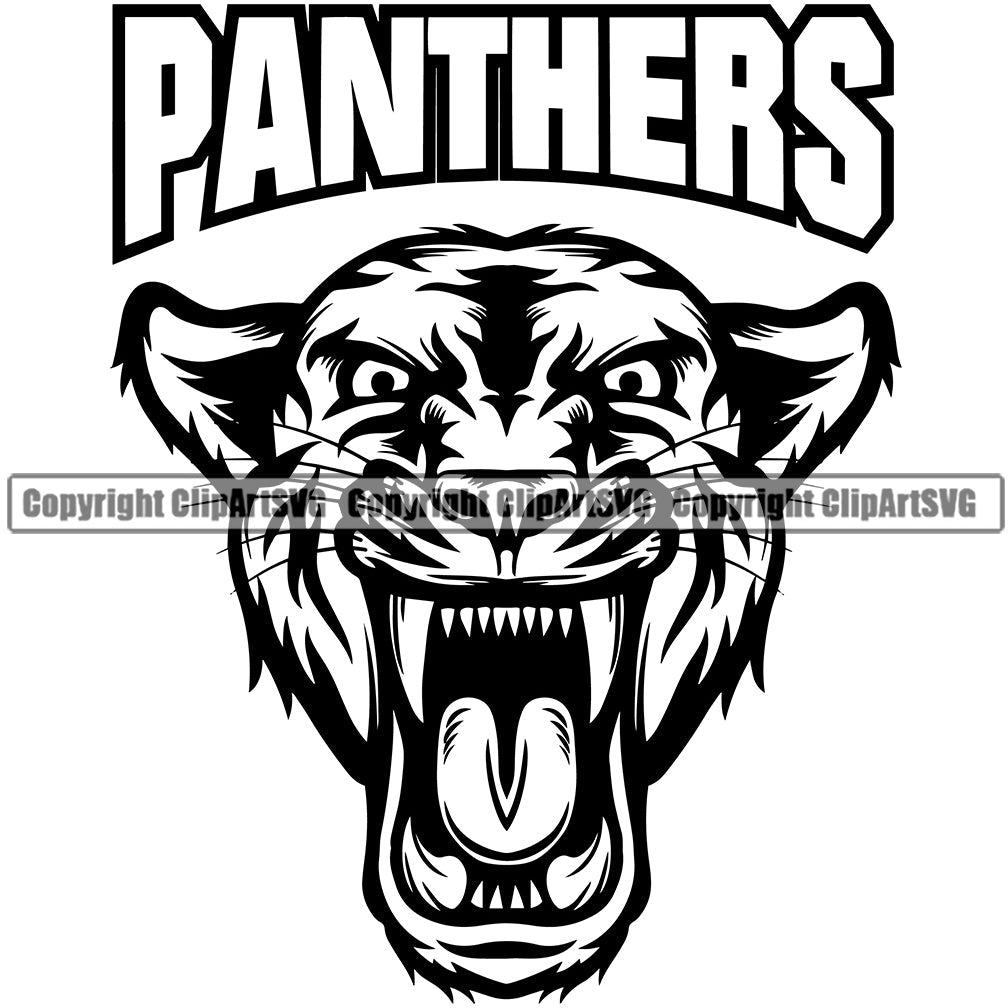 Panther Panthers Sports Team Mascot Game Fantasy Mascots eSport Wild Big Cat Wildlife Predator Beast Animal Emblem Badge Full Logo Symbol Clipart SVG