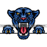 Panther Sports Team Mascot Game Mascots Fantasy eSport Wild Big Cat Wildlife Predator Beast Animal Emblem Badge Panthers Peeking Blue Color Logo Symbol Clipart SVG