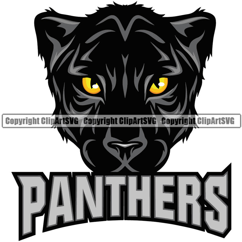 Panther Panthers Sports Team Mascot Game Fantasy Mascots eSport Wild Big Cat Wildlife Predator Beast Animal Emblem Badge Color Black Full Logo Symbol Clipart SVG
