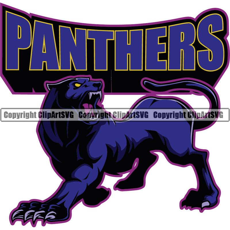Panther Panthers Sports Team Mascot Game Fantasy Mascots eSport Wild Big Cat Wildlife Predator Beast Animal Emblem Badge full Color Combo Logo Symbol Clipart SVG