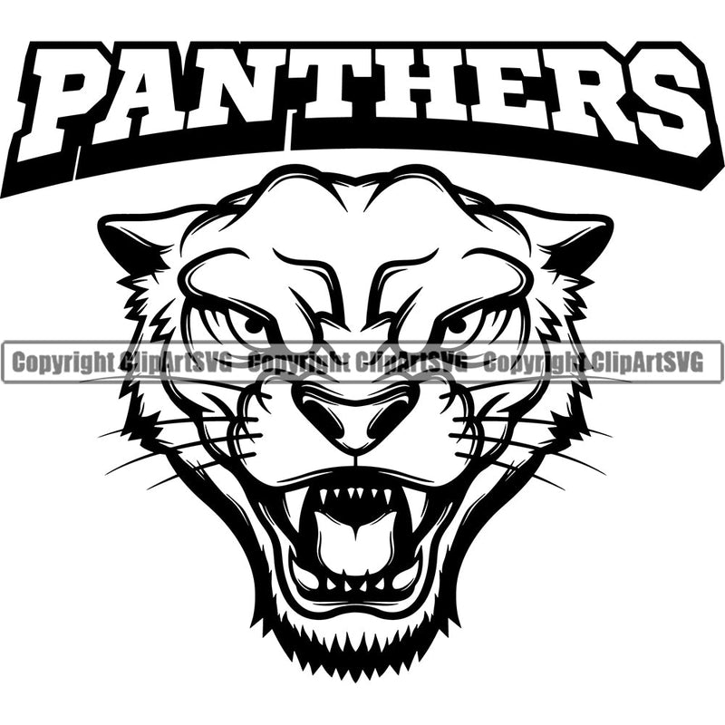 Panther Panthers Sports Team Mascot Game Fantasy Mascots eSport Wild Big Cat Wildlife Predator Beast Animal Emblem Badge Black Full Logo Symbol Clipart SVG