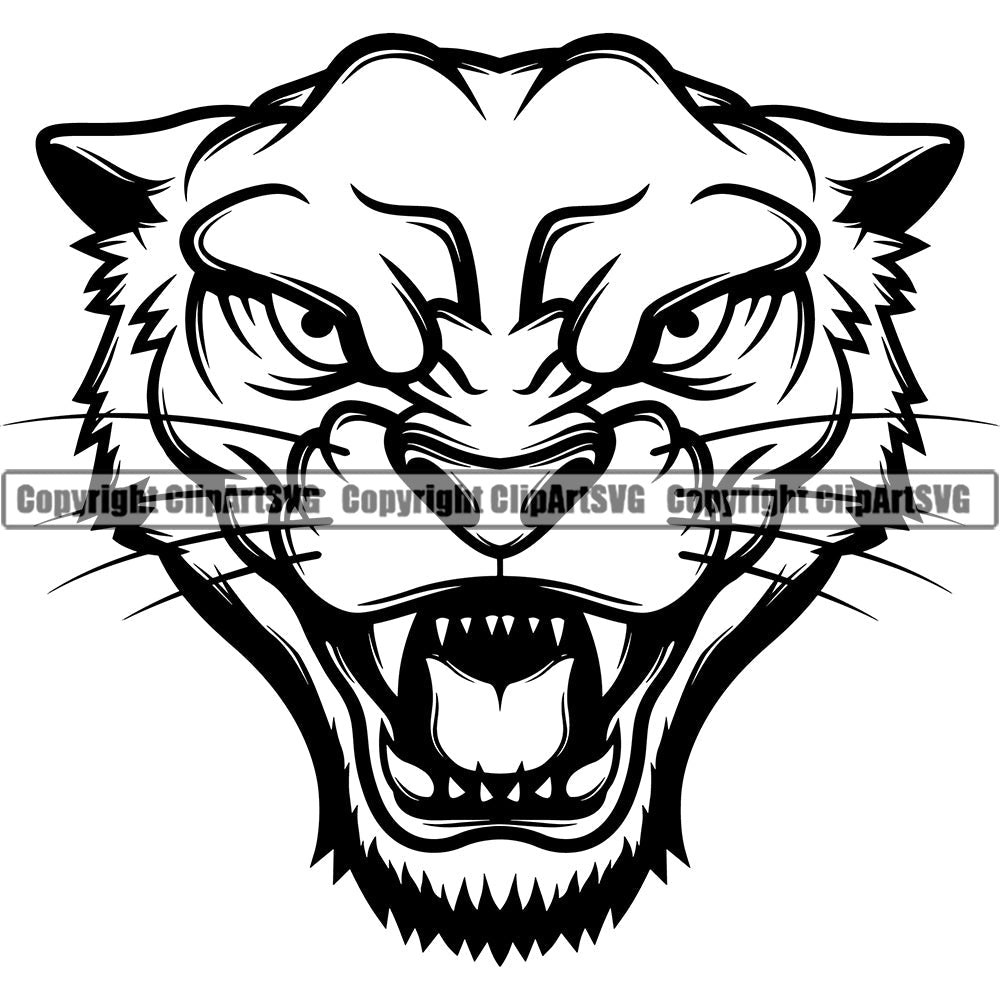 Panther Panthers Sports Team Mascot Game Fantasy Mascots eSport Wild Big Cat Wildlife Predator Beast Animal Emblem Badge Head Black Logo Symbol Clipart SVG
